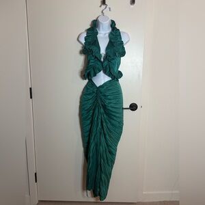 Luxxel Emerald Backless Ruffle Dress